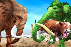 Zombie Mammoth vs Elephant  Mammoth Elephant Saved Cartoon Cow Animal Fight Zombie Animals Battle