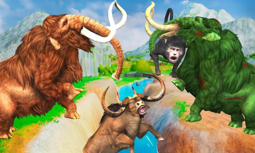 Zombie Mammoth vs Giant Bull Fight Baby Monkey Saved By Mammoth Elephant Giant Animal Fights Videos