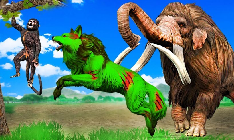 Zombie Wolf vs Woolly Mammoth Fight Funny Monkey Saved By Mammoth Elephant Giant Animal Fights Video