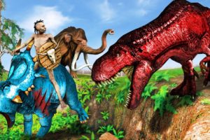 Red Dinosaur vs Blue Dinosaur Fight Baby Dinosaur Saved By Woolly Mammoth Animal Fights Videos