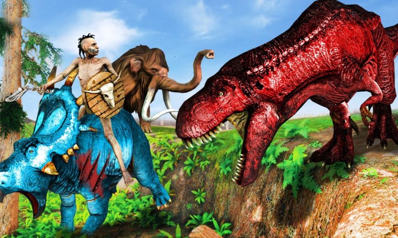 Red Dinosaur vs Blue Dinosaur Fight Baby Dinosaur Saved By Woolly Mammoth Animal Fights Videos