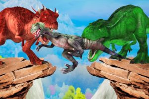 Red Dinosaur vs Green Dinosaur Fight Baby Dinosaur Saved By Elephant Mammoth Animal Fights Videos