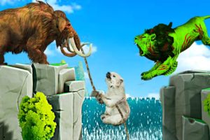 Woolly Bear vs Zombie Lion Fight Bear Saved By Woolly Mammoth Bear Rescue Giant Animal Fights Video