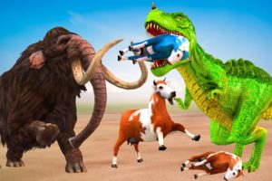 Woolly Mammoth Elephant vs Zombie Dinosaur Animal Fight | Mammoth Rescue Cow Family from Dinosaur