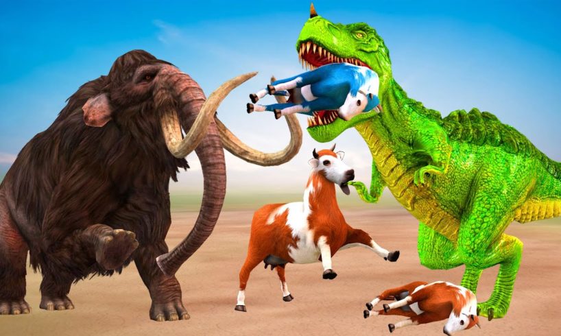 Woolly Mammoth Elephant vs Zombie Dinosaur Animal Fight | Mammoth Rescue Cow Family from Dinosaur