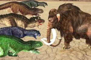 10 Zombie dinosaurs Vs 10 Zombie Woolly Mammoth Fight to save Baby Mammoth Animal Fights