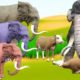5 ELEPHANTS vs WOOLLY MAMMOTH!!! Cow Cartoon Rescue Saved By Elephant Giant Animal Fights Videos