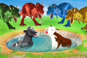 5 Zombie Dinosaurs vs Cow Cartoon Fight Cow Rescue Saved By Woolly Mammoth Animal Fights Videos New