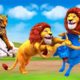 Cow Cartoon, Giant Bulls vs Zombie Lion Tiger Animal Fight | Big Bulls Rescue Cow From Giant Lion