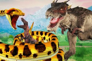 Dinosaur vs Giant Snake Fight Baby T-rex Saved by Dinosaur Giant Animal Fights Videos