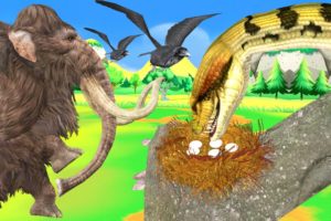 Elephant Mammoth vs Giant Snake Fight Crow Eggs Giant Animal Fights Woolly Mammoth Saved Crow Eggs