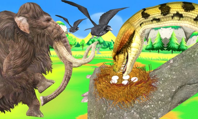 Elephant Mammoth vs Giant Snake Fight Crow Eggs Giant Animal Fights Woolly Mammoth Saved Crow Eggs