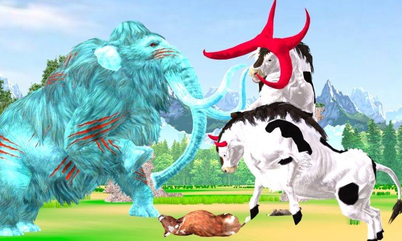 Giant Bulls vs Zombie Mammoth Fight Cartoon Cow Saved By Giant Bulls Giant Animal Fights Epic Battle