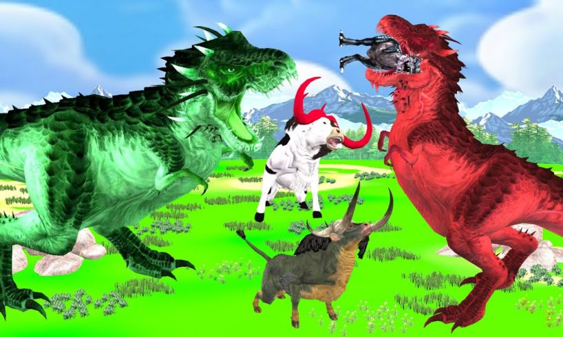 Green Dinosaur vs Red Dinosaur Fight Baby Dinosaur 3d Giant T-rex Animal Fights Animal epic Battle