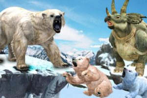 Polar Bear vs Triceratops | Polar Bear Attacks and Rescue its Babies | Big Animals Fights
