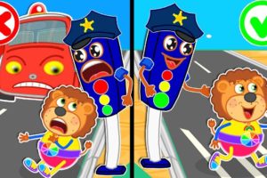 Police Traffic Lights Helps Cross the Street 🍒 Safety Tips for Kids | Lion Family | Cartoon for Kids