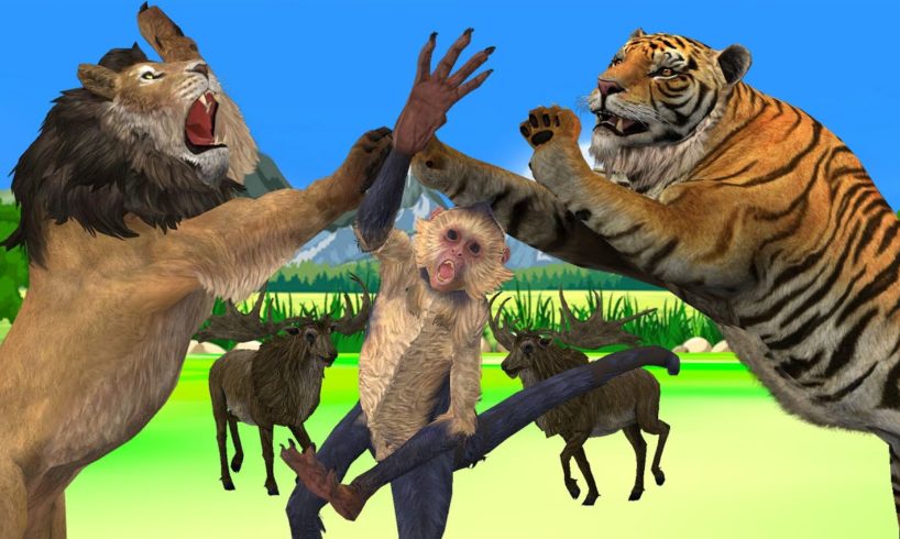 Tiger vs Lion Funny Monkey Killed By Lion Wild Animal Fights 3d Cartoon Animal Revenge Stories