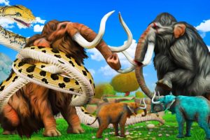 Woolly Mammoth vs Giant Snake Fight Baby Elephant Saved By Mammoth Giant Animals Epic Battle Fights