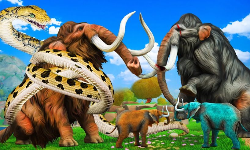 Woolly Mammoth vs Giant Snake Fight Baby Elephant Saved By Mammoth Giant Animals Epic Battle Fights