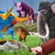 Woolly Mammoth vs Zombie Bull Fight Cartoon Cow and Monkey Saved By Mammoth Elephant Animal Fights
