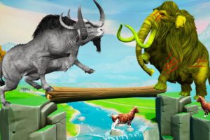 Zombie Mammoth Vs Giant Bulls Fight for Territory To Save Cows | Log Bridge Animal Crossing