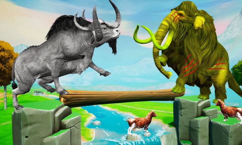 Zombie Mammoth Vs Giant Bulls Fight for Territory To Save Cows | Log Bridge Animal Crossing