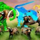 Zombie Mammoth vs Blue T-Rex and Monster Lion Mammoth Elephant Attack Wild Buffalos Animal Fight