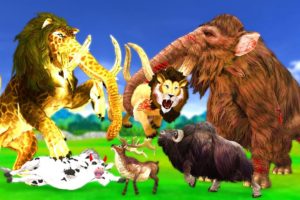 Zombie Mammoth vs Monster Lion Attack Mammoth Bulls and Cartoon Cow  Animal Fight Epic Battle Video