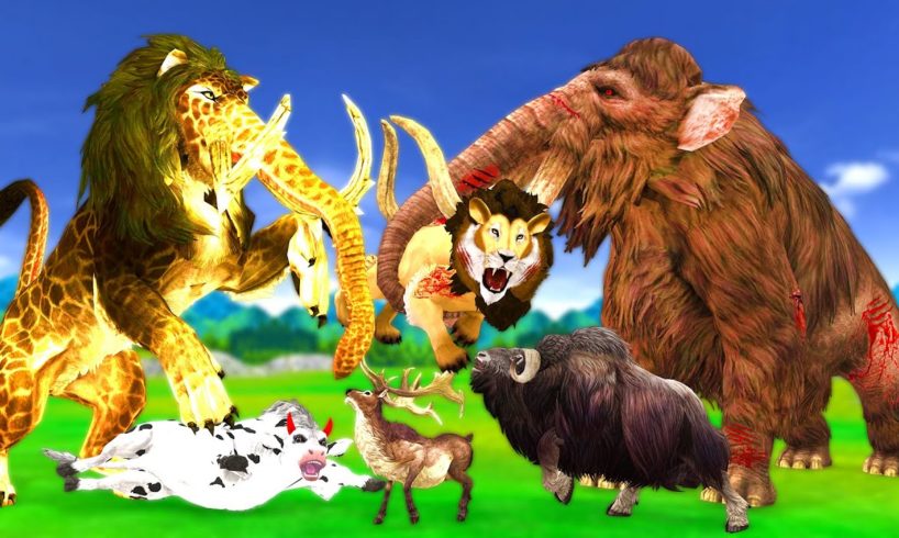 Zombie Mammoth vs Monster Lion Attack Mammoth Bulls and Cartoon Cow  Animal Fight Epic Battle Video