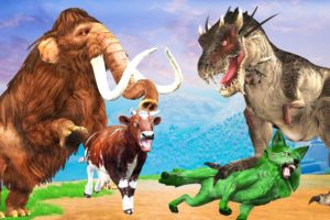 Zombie Wolf Vs Dinosaur Fight Cartoon Cow Saved By Biggest Woolly Mammoth Giant Animal Fight