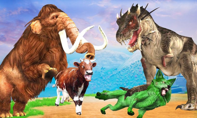 Zombie Wolf Vs Dinosaur Fight Cartoon Cow Saved By Biggest Woolly Mammoth Giant Animal Fight