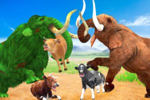 Zombie Woolly Mammoth vs Cow Cartoon Fight Cartoon Cow Saved By Elephant Giant Animal Fights Videos