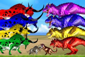 5 Colors Giant Bull Vs 5 Zombie Dinosaurs Fight Cow Cartoon Saved By 5 Colors Bull Animal Battle