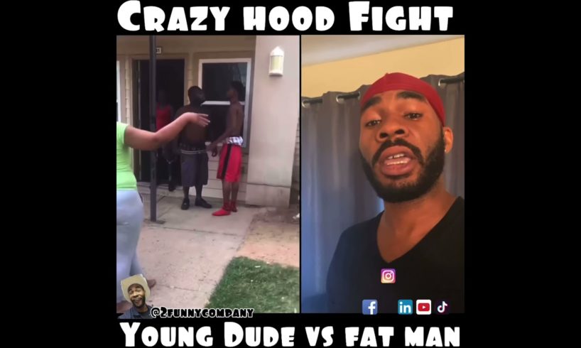 Crazy hood Fight ,,, Young dude vs Fat man 🤣🤣🤣
