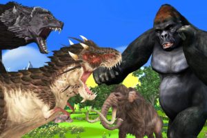 Dinosaur vs Mammoth Giant Wolf vs Giant Gorilla Giant Animal Fights Cartoon wild animal Battle Video