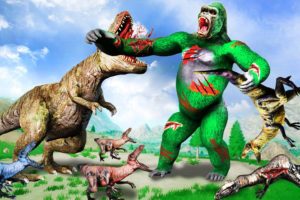 Dinosaur vs Zombie King Kong Fight Baby Dinosaur Saved By Giant Dinosaur Cartoon Animal Fights Video