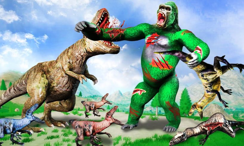 Dinosaur vs Zombie King Kong Fight Baby Dinosaur Saved By Giant Dinosaur Cartoon Animal Fights Video