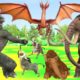 Godzilla vs Dragon vs Mammoth Fight Baby Mammoth Elephant Giant Animal Fights Videos Cartoon Animals