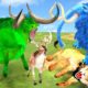 Woolly Mammoth Vs Zombie Bull Vs Lion Animal Fights to save Deers Baby Animals