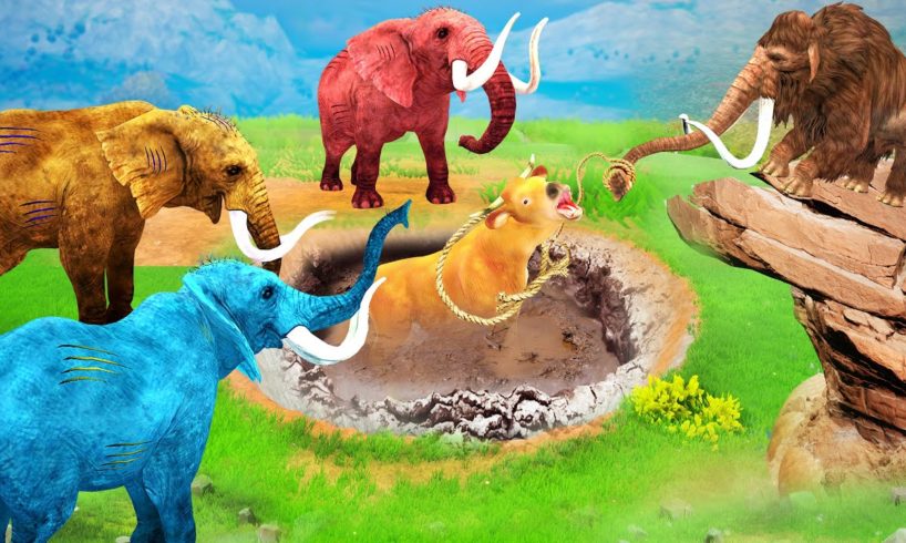 Zombie Elephant vs Zombie Lion Fight Cow Cartoon Saved By Woolly Mammoth Elephant Animal Fights