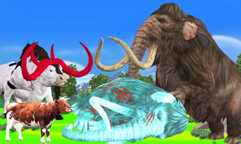 Zombie Mammoth vs Woolly Mammoth Save Cow Cartoon Animal Fights Giant Animal Epic Battle Videos