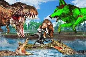 Zombie Wolf vs Dinosaur Fight Monkey Saved By Woolly Mammoth Elephant Giant Wild Animal Fights Video