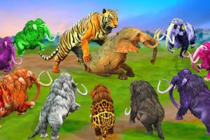 10 Zombie Mammoths vs 10 Zombie Tigers Fight Baby Elephant Saved By Woolly Mammoth Animal Fights