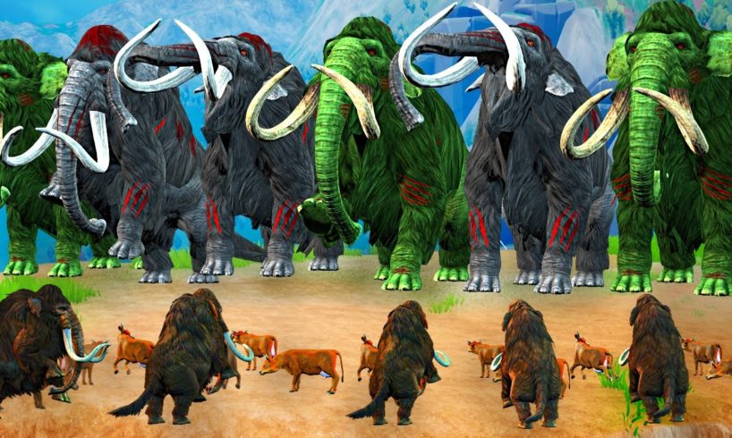 10 Zombie Mammoths vs Woolly Mammoths Giant Animal Fights Cow Cartoon Saved By Woolly Mammoth Video