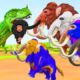 5 Zombie Elephants Vs T-Rex Dinosaur Attack Monkey Save By Woolly mammoth Rescue Animal Battle Fight