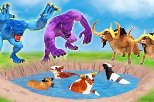 5 Zombie Wolfs vs Cow Cartoon, Giant Bulls Animal Fight | Big Bulls Save Cartoon Cow From Giant Wolf