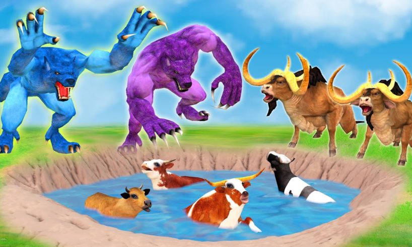 5 Zombie Wolfs vs Cow Cartoon, Giant Bulls Animal Fight | Big Bulls Save Cartoon Cow From Giant Wolf