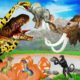 Dinosaur vs Anaconda Wild Animal Fights Baby Elephant saved by Woolly Mammoth Animal Epic Battle