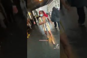 Hood fight part 2 homeless man chases woman