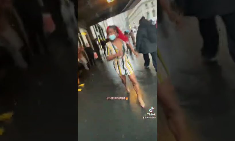 Hood fight part 2 homeless man chases woman